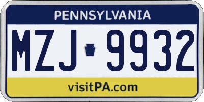 PA license plate MZJ9932