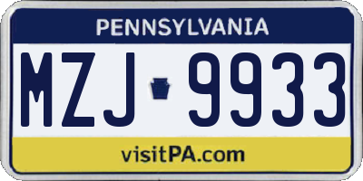 PA license plate MZJ9933