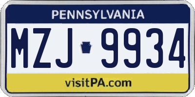 PA license plate MZJ9934