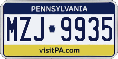 PA license plate MZJ9935