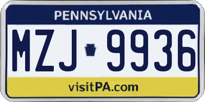 PA license plate MZJ9936