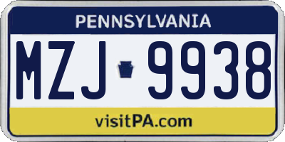 PA license plate MZJ9938