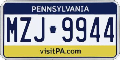 PA license plate MZJ9944