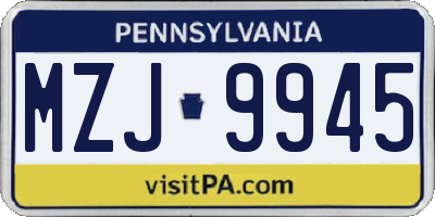 PA license plate MZJ9945