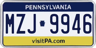 PA license plate MZJ9946