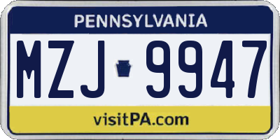PA license plate MZJ9947
