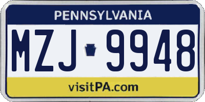 PA license plate MZJ9948