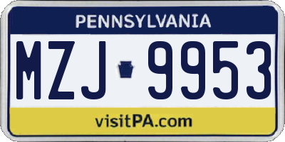PA license plate MZJ9953