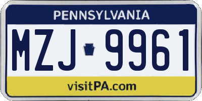 PA license plate MZJ9961