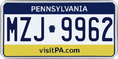PA license plate MZJ9962