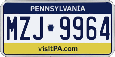 PA license plate MZJ9964