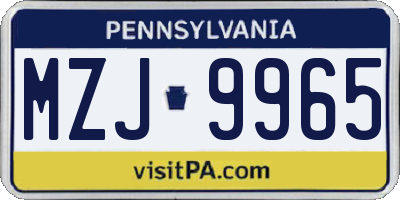 PA license plate MZJ9965