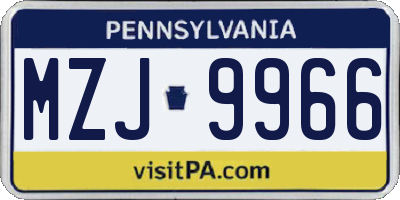 PA license plate MZJ9966