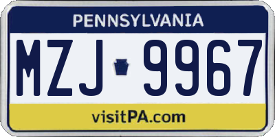 PA license plate MZJ9967