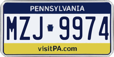 PA license plate MZJ9974