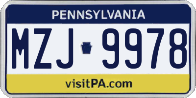 PA license plate MZJ9978