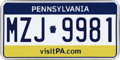 PA license plate MZJ9981