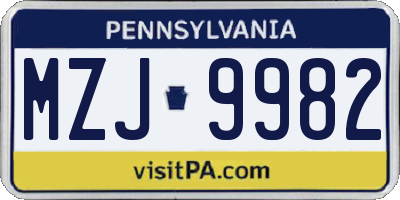 PA license plate MZJ9982