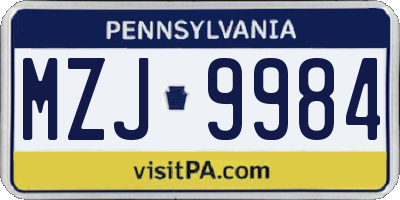 PA license plate MZJ9984