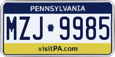 PA license plate MZJ9985