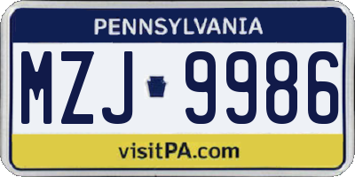 PA license plate MZJ9986