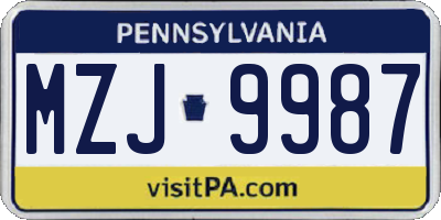 PA license plate MZJ9987