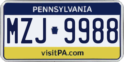 PA license plate MZJ9988