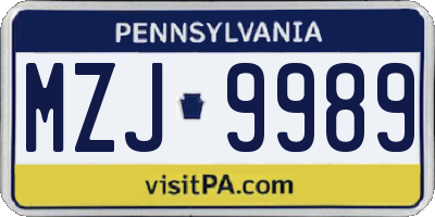 PA license plate MZJ9989