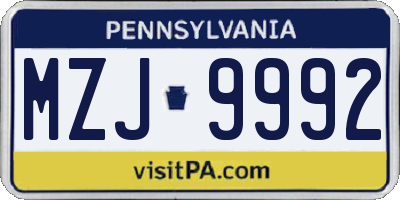 PA license plate MZJ9992