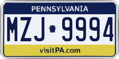 PA license plate MZJ9994