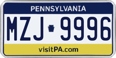 PA license plate MZJ9996