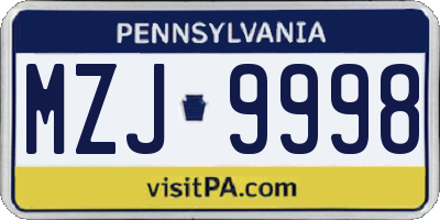 PA license plate MZJ9998