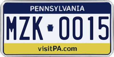 PA license plate MZK0015