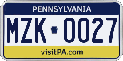 PA license plate MZK0027