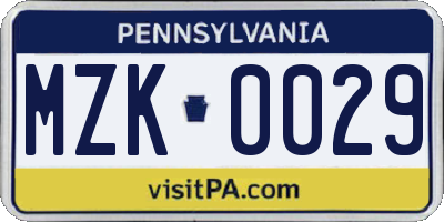 PA license plate MZK0029