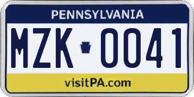 PA license plate MZK0041