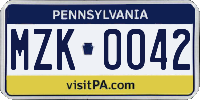PA license plate MZK0042