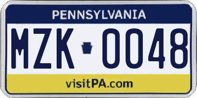 PA license plate MZK0048