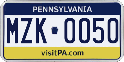 PA license plate MZK0050