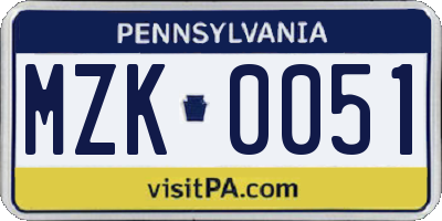 PA license plate MZK0051