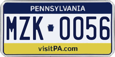 PA license plate MZK0056