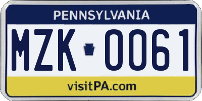 PA license plate MZK0061