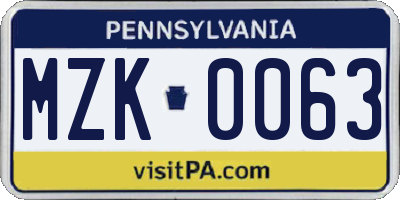 PA license plate MZK0063