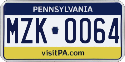 PA license plate MZK0064