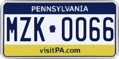 PA license plate MZK0066