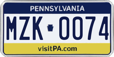 PA license plate MZK0074