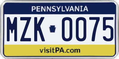 PA license plate MZK0075