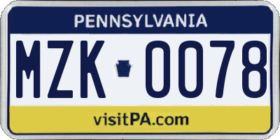 PA license plate MZK0078