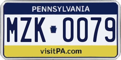 PA license plate MZK0079