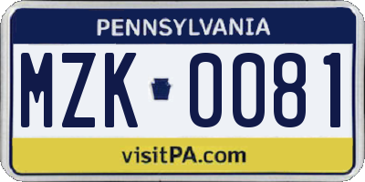 PA license plate MZK0081